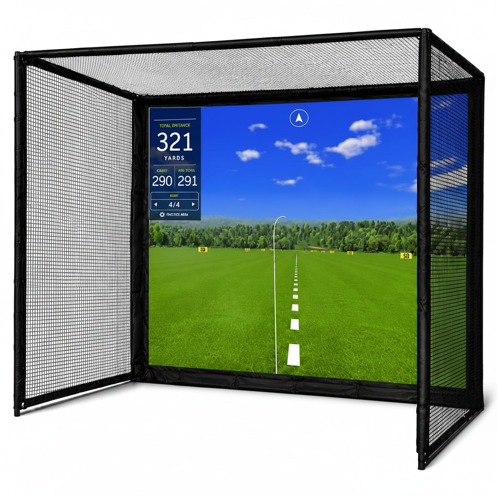 Golf Simulator Enclosure Designed for Home Practice, Impact Screen, Foam-Padded Frame, 10x8 Foot Setup