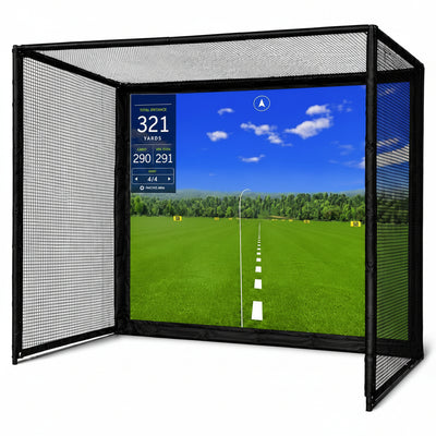 Golf Simulator Enclosure Designed for Home Practice, Impact Screen, Foam-Padded Frame, 10x8 Foot Setup