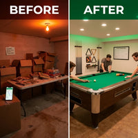 Pool Table Built for Full Size Gameplay, 8 Foot Professional Dimensions, Automatic Ball Return, Complete Set — Before & After