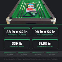 Pool Table Built for Full Size Gameplay, 8 Foot Professional Dimensions, Automatic Ball Return, Complete Set — Results & Stats